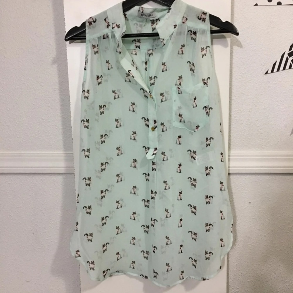 Mint green cat blouse
